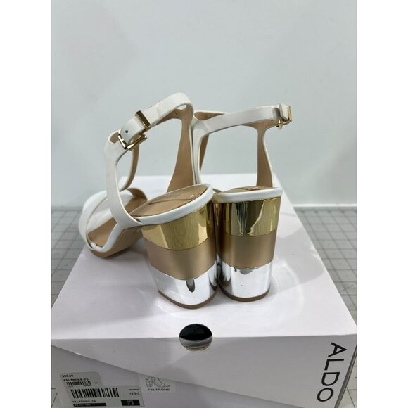 Aldo Women's Feltone-70 White Heeled Sandals Gold Accent Sz 7.5 With Box - Picture 4 of 9